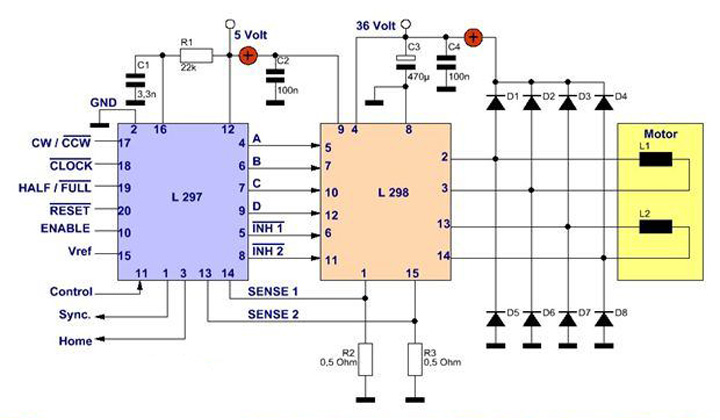 采用 L297/L298 的步進(jìn)電機(jī)驅(qū)動電路